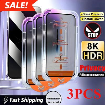 3-teiliges 8K High-End-Hartglas für iPhone 15 14 13 12 11 Pro Max XS MAX 15 16 Displayschutzfolie mit Ausrichtungsmontageabdeckung