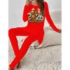 Euro-American Fashion 3D New Year Print Women's  Four-season Long-sleeved T-shirt + Long Pants Two-piece Set. Perfect Gift for New Year