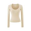 Kardashian Minimalist Velvet U-Neck Slim-Fit Cotton T-Shirt for Women