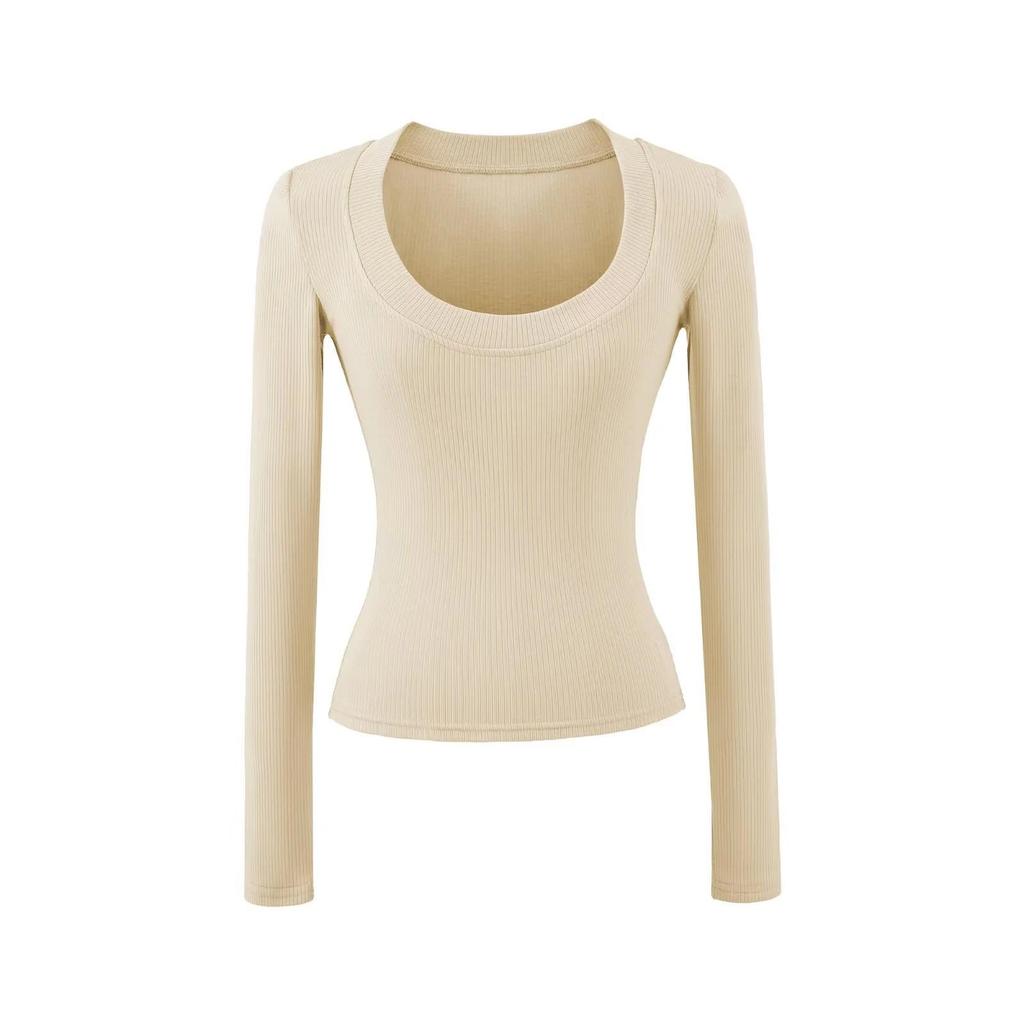 Kardashian Minimalist Velvet U-Neck Slim-Fit Cotton T-Shirt for Women