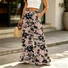 Damen Palazzo-Hose mit Taschen Hoher Bund Kordelzug Lässig Lockerer Schnitt Lange Hose für den Alltag