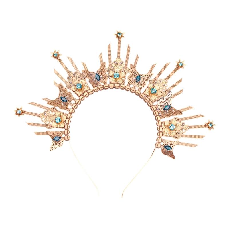 Unique Gothic Style Crown Hairband Luxurious Gothic Crown Hairpiece with Butterfly Embellishment For Special Event