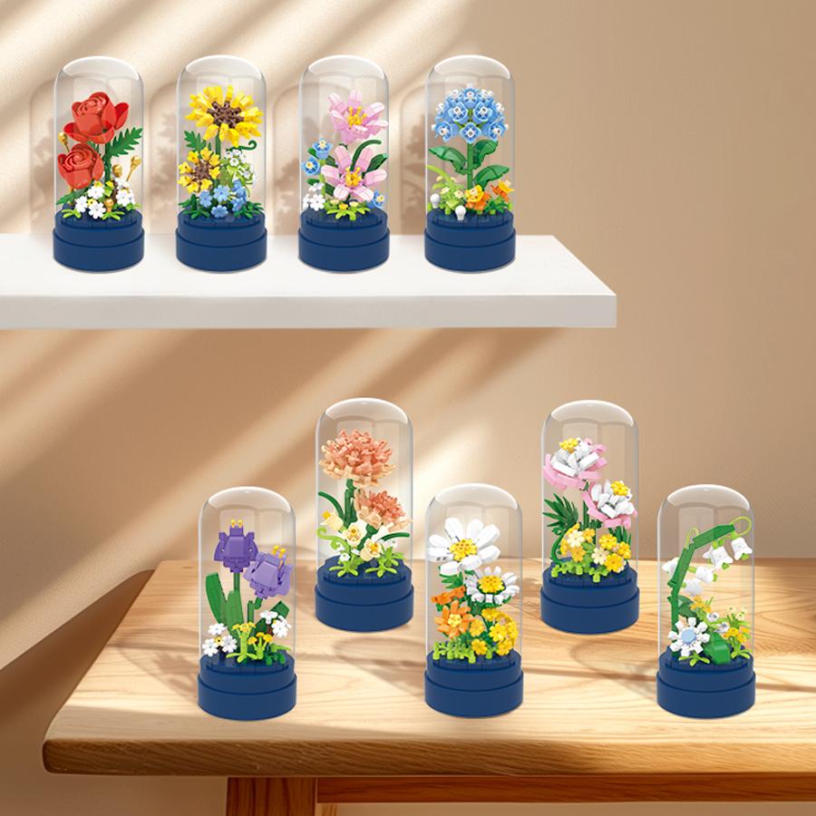 Ewige Bausteine Blumen Mikroblöcke Kinderspielzeug Plastikblume Mini-Topfpflanze DIY Weihnachtsgeschenke