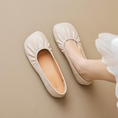Square Head Single Shoes Female Flat Bottom One Foot Stirrup Retro Granny Shoes Soft Bottom Shallow Mouth Commuting Women's Shoes