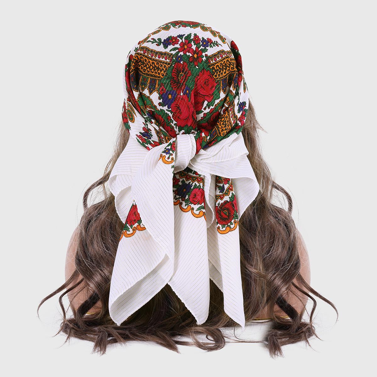 New Gold Thread Printed Square Scarf With Women s Ethnic Style