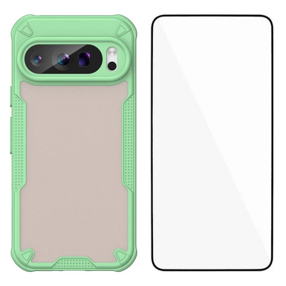 

Серия WANLONFENG MFFJ Чехол для Google Pixel 9 Pro Противоударный ТПУ+Акрил Задняя крышка телефона с защитной пленкой для экрана Green