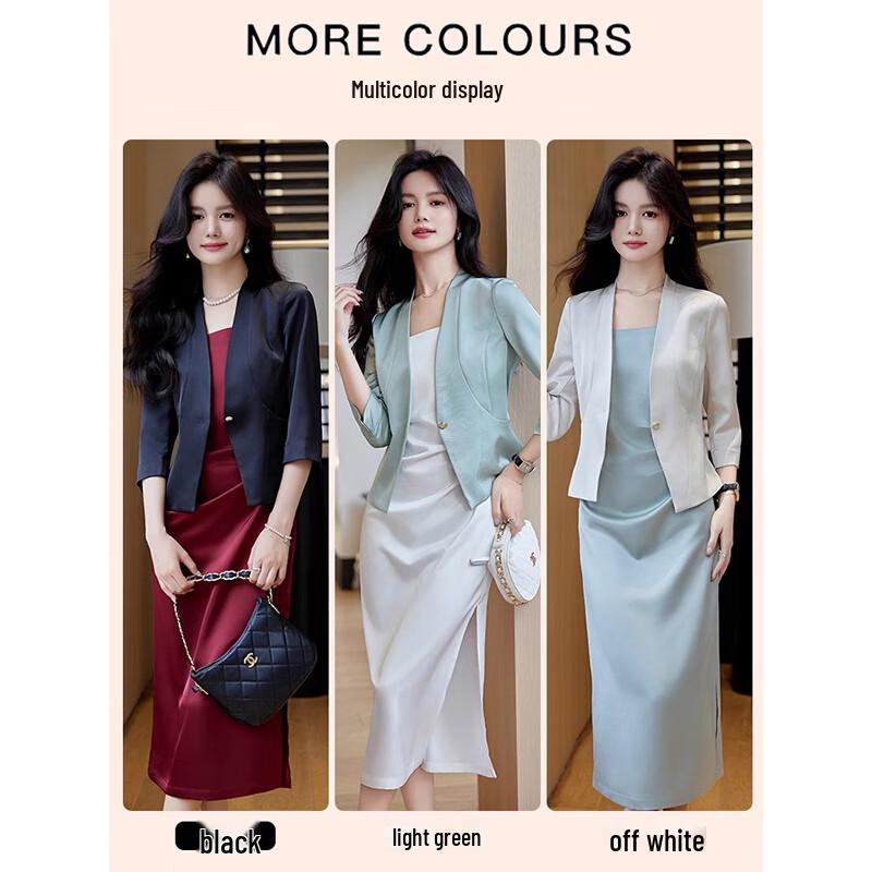 Teluoman Women's Petite Acetate Satin Blazer & Dress Set