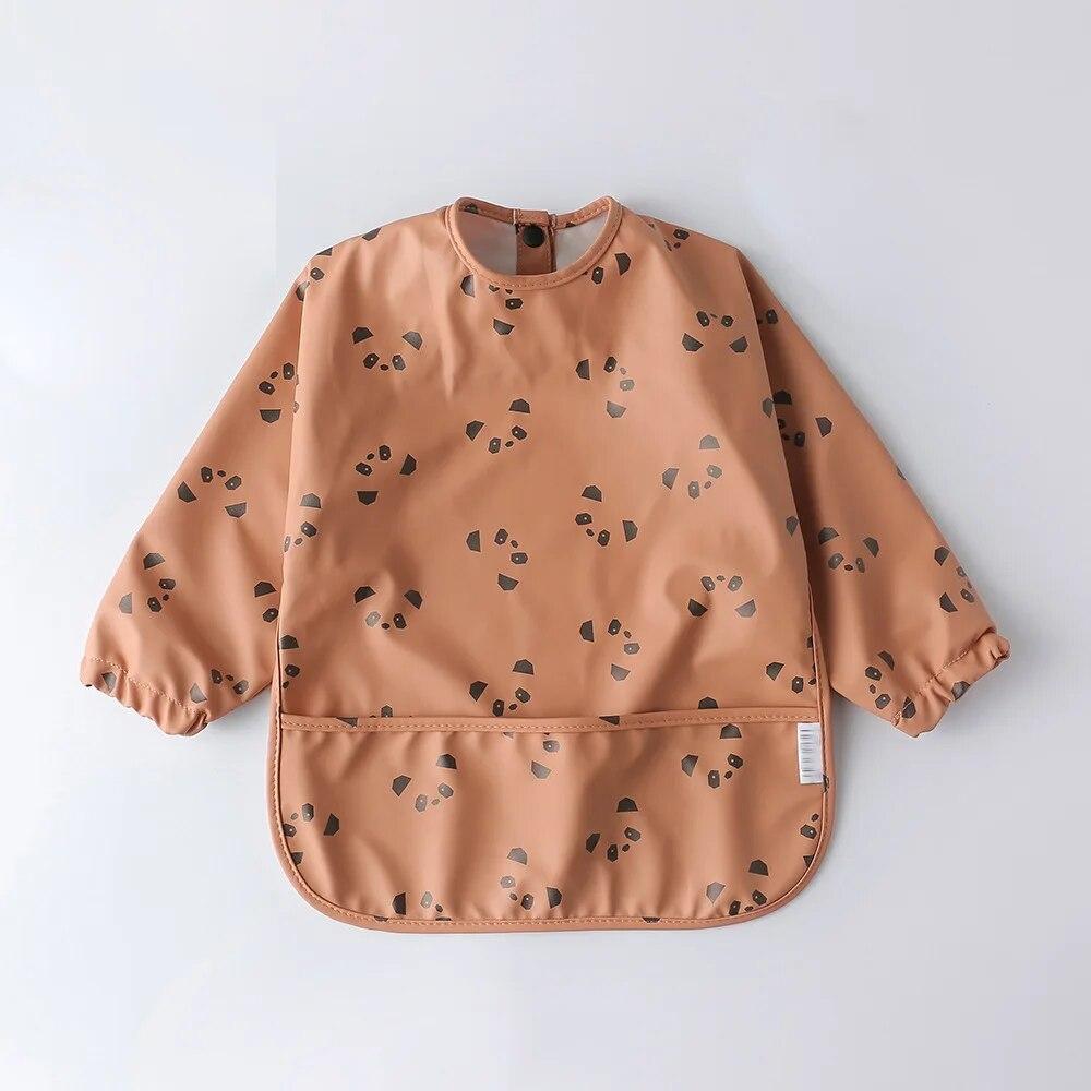 1pcs Children Feeding Aprons Long Sleeve Baby Bib With Pocket Full Cover Kid Gown With Bag Waterproof Long-Sleeve Smock