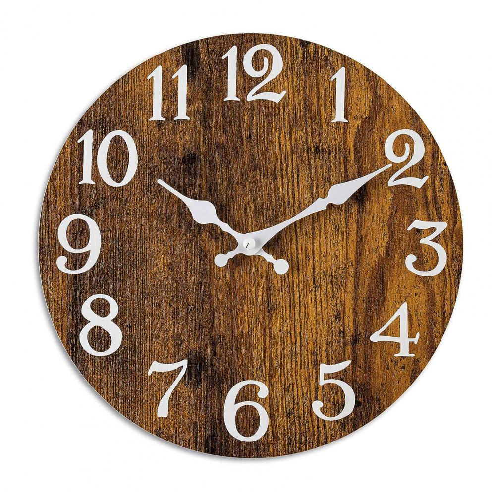 Wooden Wall Clock Number Wall Clock Vintage Rustic Wood Wall Clock Silent Non Ticking Analog Timepiece for Room Bedroom Decor