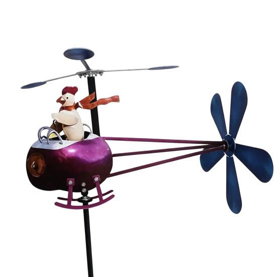Yousheng Rooster Helicopter Wind Spinner, Outdoor Wind Driven Kinetic Sculpture, Funny Garden Wind Spinner, Chicken Ornament for Lawn Yard