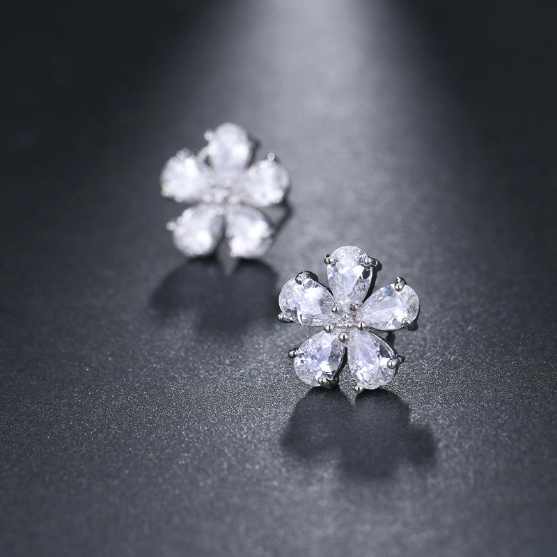 EMMAYA Korean Fahion Cute Jewelry Silver Cute Flower Stud Earrings CZ Bridal Wedding Earrings