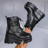 Punk Style Black Wedge Boots for Women Autumn Winter Chunky Platform Ankle Boots Woman Super High Heel Motorcycle Botas Mujer