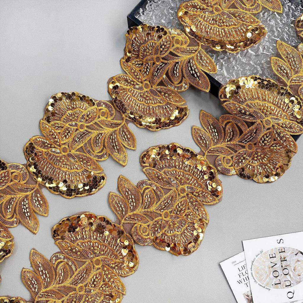 Heavy Industry Multi-Color Mesh Yarn Bead Sequin Embroidery Flower Patch Lace Decoration Ethnic Style Dress Clothing Cloth Sticker