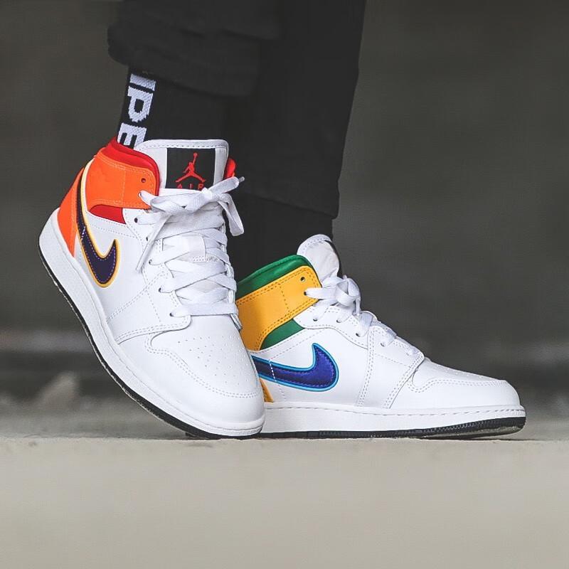 Jordan 1 Mid GS White Court Purple Teal 554725-128