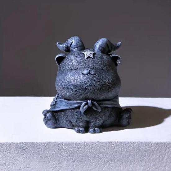 Magician Cat Statue Hand-painted Cat Figurine Collectible Halloween Decoration Desktop Cat Sculpture for Home Table Shelf Decor