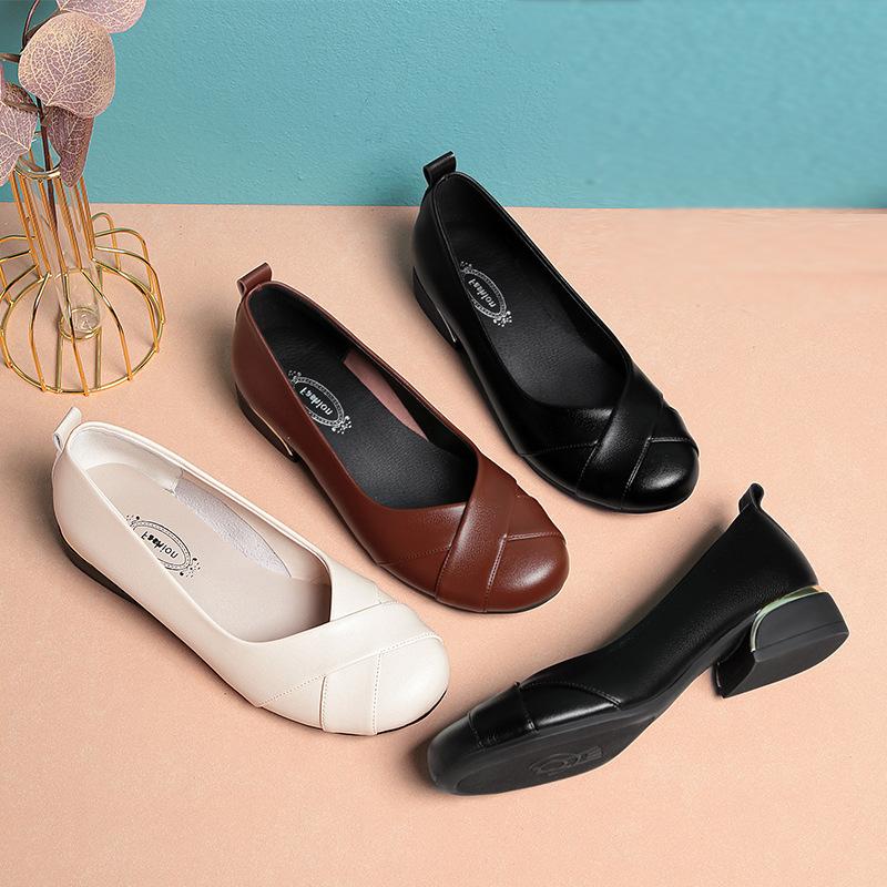 Mode Nya Dam Mjukt Läder Låg Klack Bekväma Medelålders Sandaler Mellanhög Klack Kontorsarbete Kilklackar För Bröllopsskor Loafers Enkla