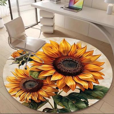 1pc Sunflower Bloom Office Round Area Rug, Indoor Mat Suitable ForOffice, Under Office Chairs Bedroom Living Room Home Decor, D123