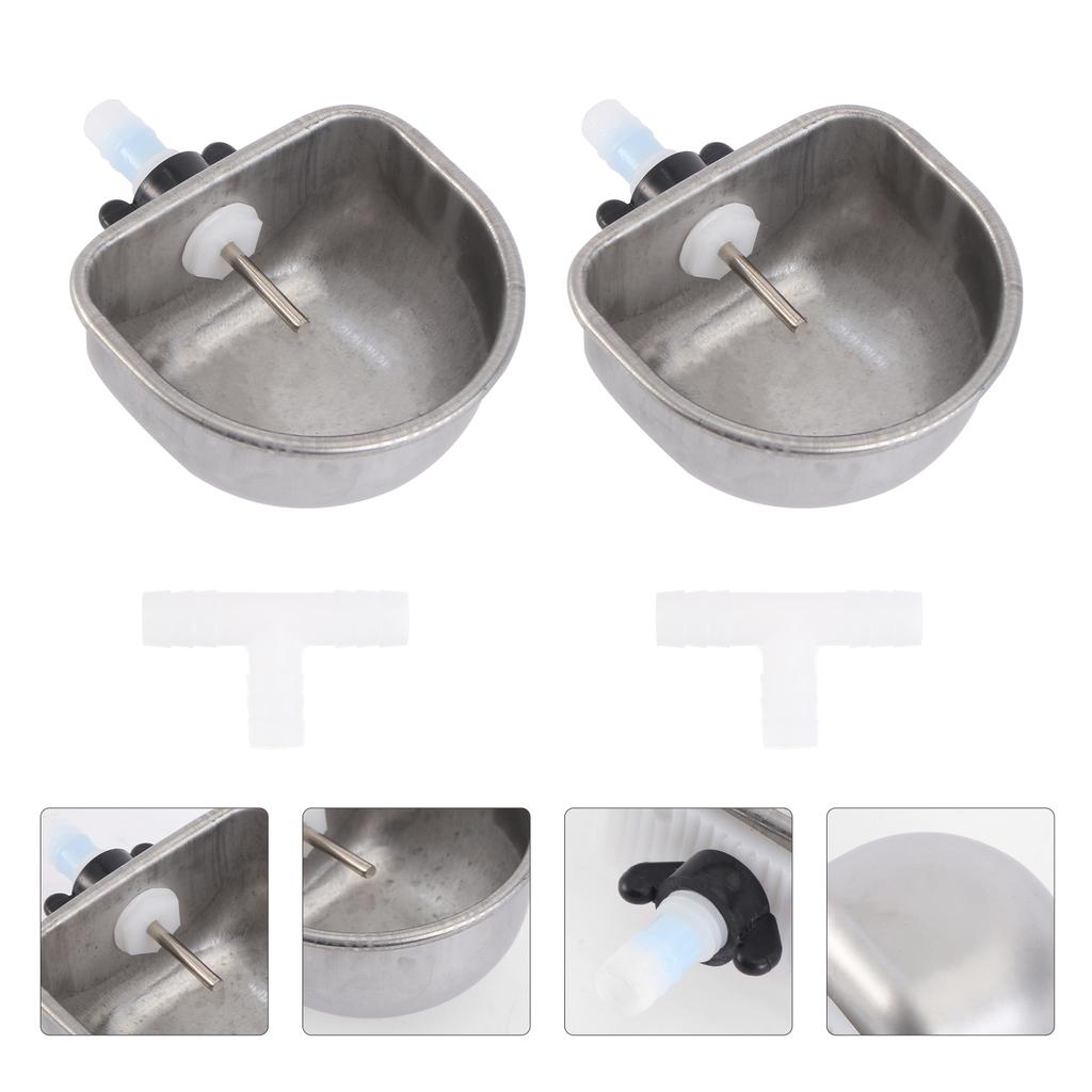 2 Sets Container Rabbit Water Fountain Stainless Steel Bottles Chicken Dispenser Plastic Feeding