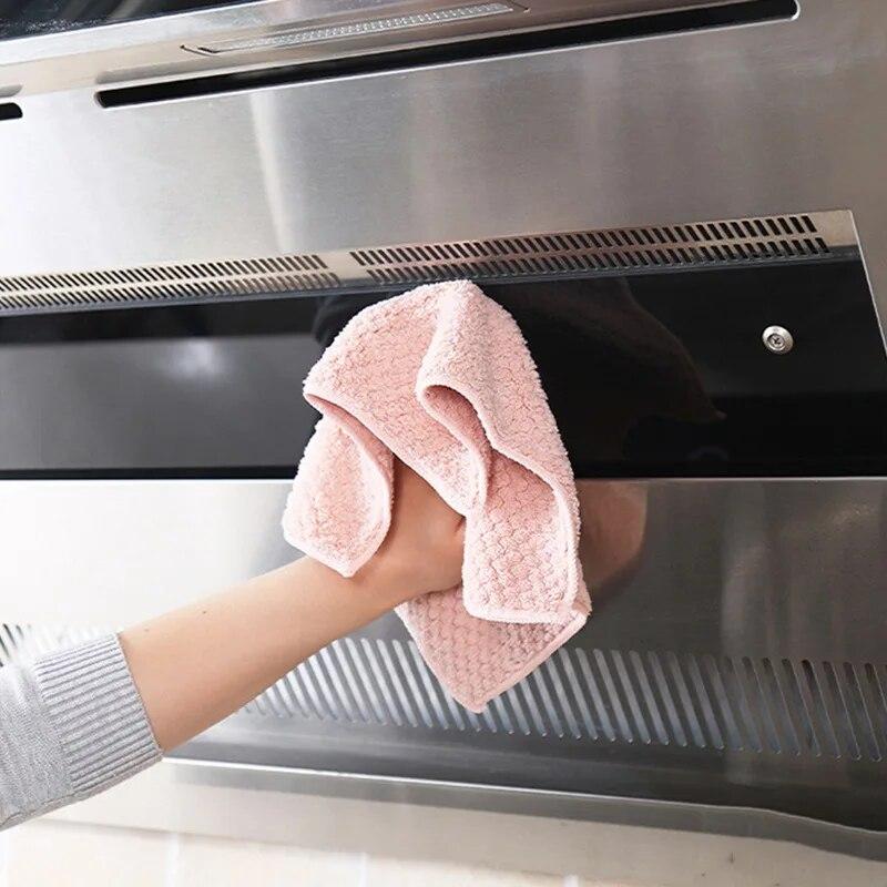 1Pc Kitchen Daily Dish Towel Cloth Kitchen Rag Non-Stick Oil Thickened Ultra Light Table Cleaning Cloth Absorbent Scouring Pad