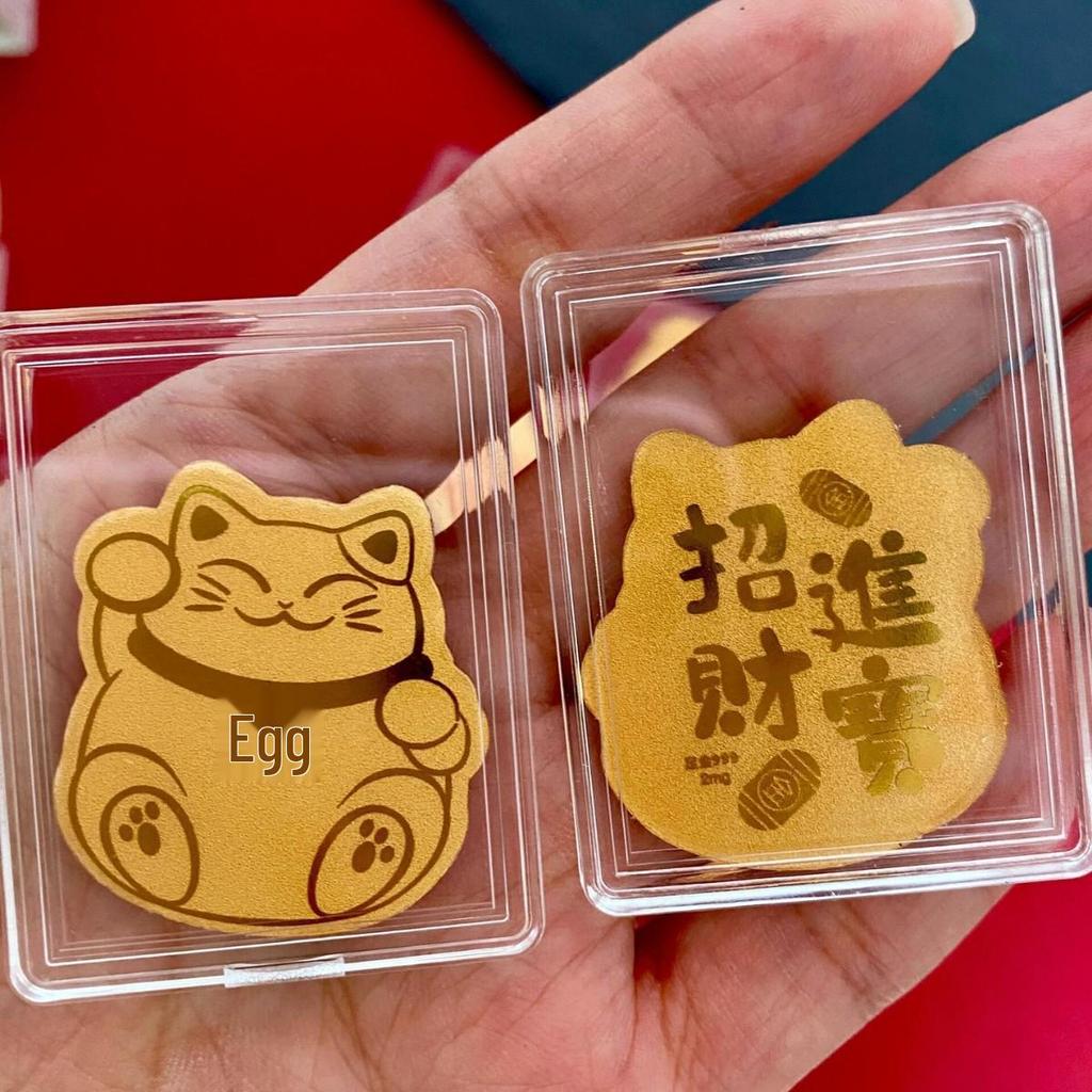 Pure Gold 999 Beckoning Cat Phone Sticker - 2mg Gold Foil with Adhesive Back, Attract Wealth & Luck