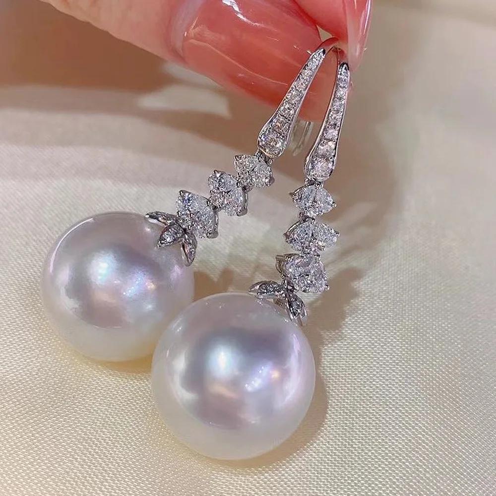 Simple Stylish Simulated Pearl Earrings with Cubic Zirconia Fashionable Women Silver Color Luxury Trendy Jewelry