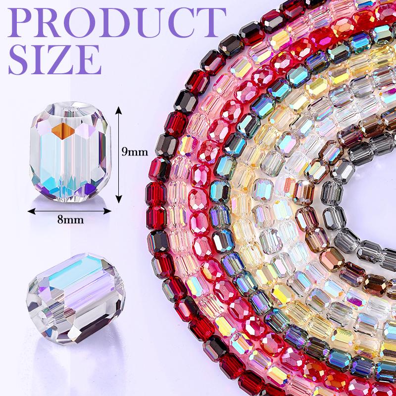 8mm Glass Column Beads Crystal Barrel Faceted Loose Spacer Craft Beads for Bracelet Necklace Earring Wind Chime Jewelry Making