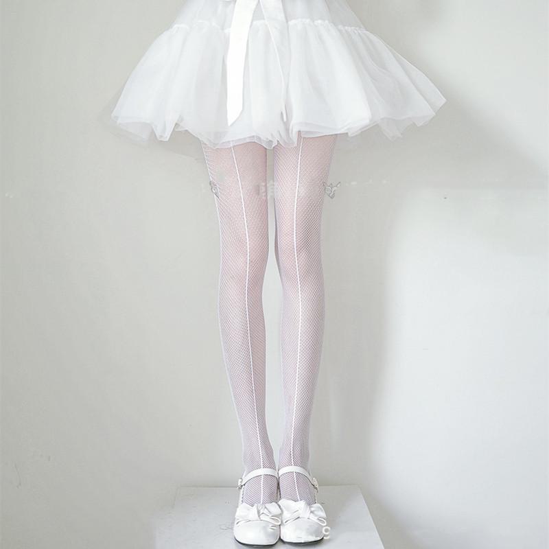 Seductive Black Fishnet Stockings with Bow and Letter Details - Plus Size European and American Styles