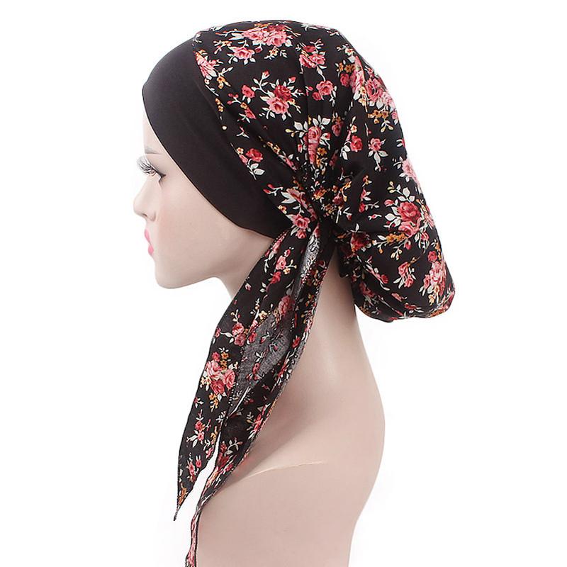 New fashion printed flowers women inner hijabs caps muslim head scarf turban bonnet ready to wear ladies wrap under hijab cap