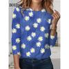 Tie Dye Rose Flower Print T Shirt Spring Women Long Sleeve Shirts Casual O-Neck Loose Plus Size Tops Fashion Clothes
