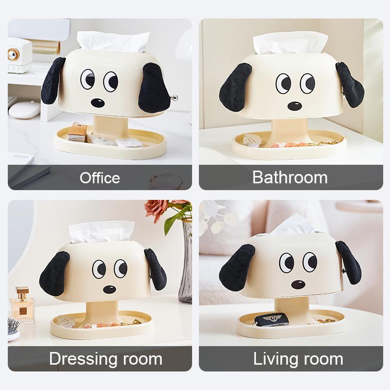 UFORU Cute Dog Tissue Box Holder with Spring, Smooth Pull Tissue Dispenser, Multifunctional Tissue Organizer