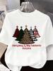 (Asian Size) Letter Tree 90s Short Sleeve T-shirts Women's Top O-neck T Shirt Print Merry Christmas Fashion Casual New Year Clothing Graphic Tee