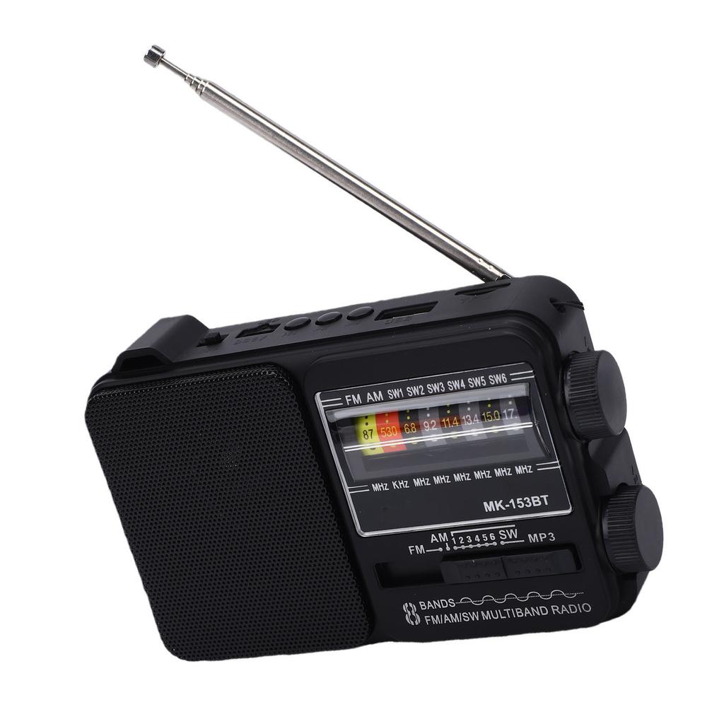 AM FM SW Radio Bluetooth Portable USB Rechargeable Shortwave Radio with Flashlight USB Playback Large Knob for Senior