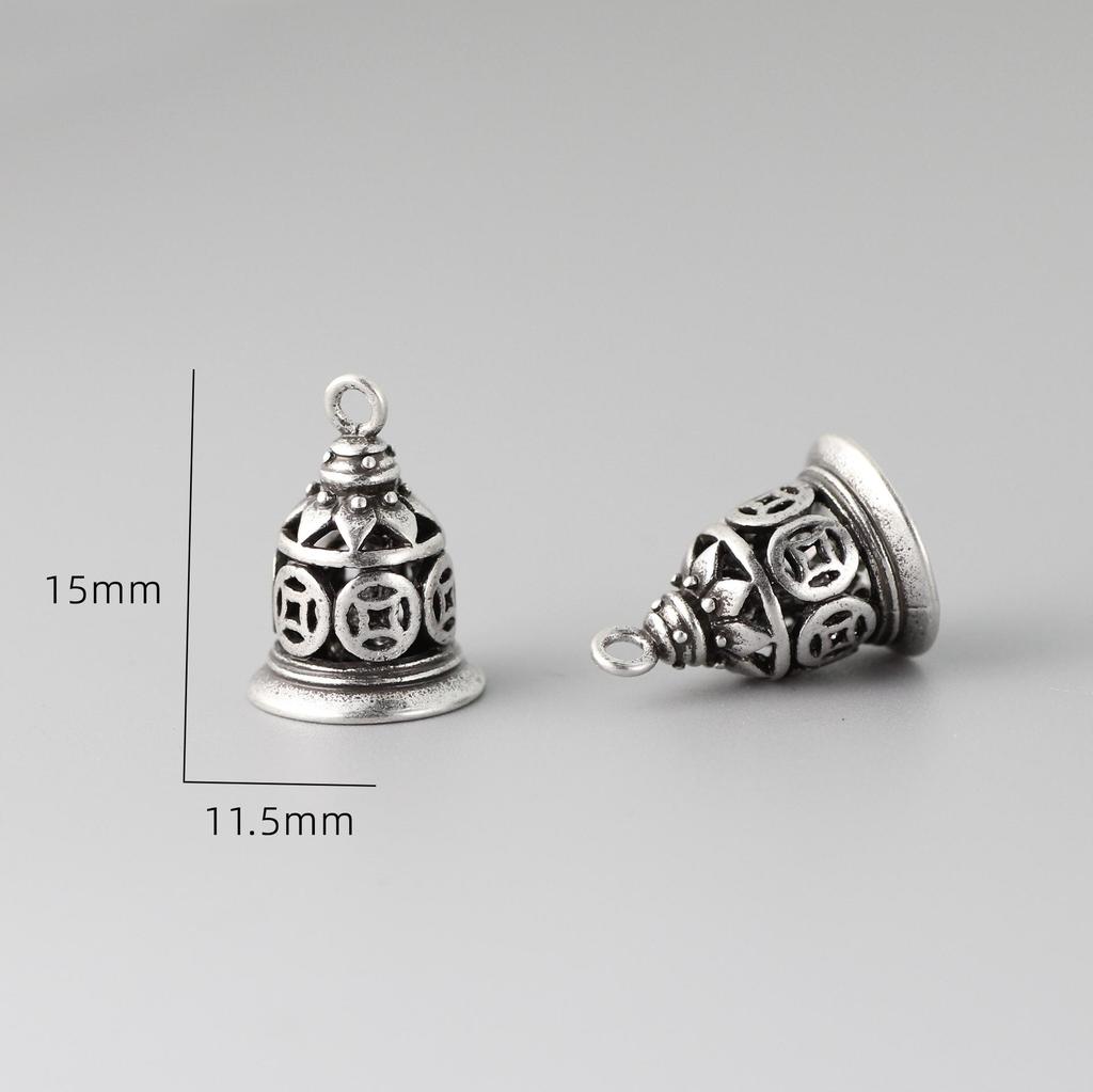 Yellow and Green Retro Silver Hollow Bell Pendant Charm - Handmade DIY Jewelry Accessory
