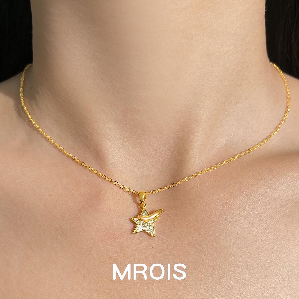 The Little Prince 18K Gold Star Necklace with Zircon, Elegant Star-Shaped Clavicle Chain for Women