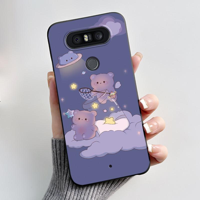 Cute Case For LG Q8 Funda Fashion Capa Coque Printing Shell Protective Cover Soft Silicone Cartoon Black Casing