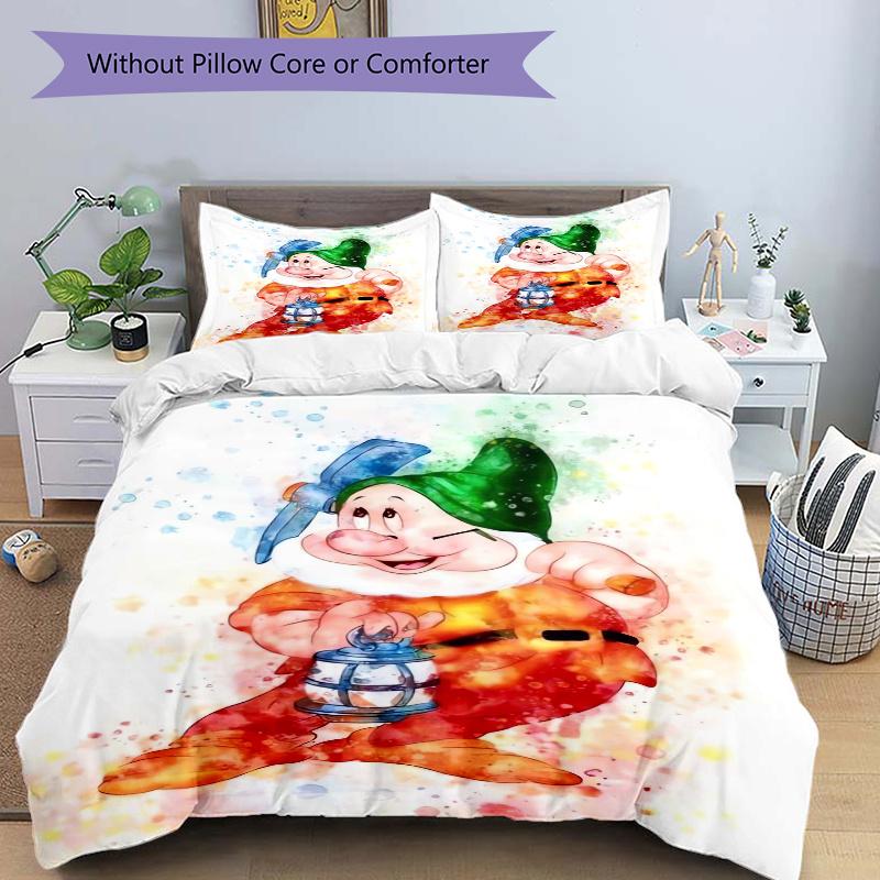 3pcs Disney Dwarfs Pattern Bedding Three-Piece Set (1 Cover + 2 Pillowcases, No Fillings) D021
