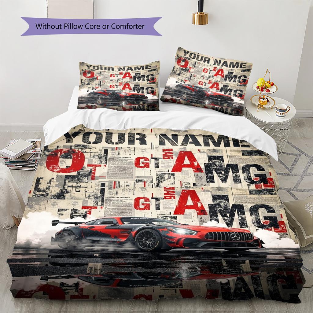 Name Custom Car Posters Pattern Bedding Set Quilt Cover Pillowcase Home Decor Gift (1 * Duvet Cover + 2 * Pillowcase, Without Core)