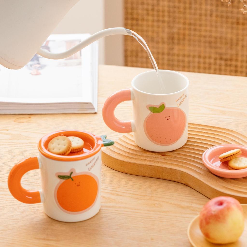 Summer Fruit Ceramic Cup with Lid Mug Couple Coffee Cup Student Drinking Water Cup Breakfast Cup Gift Box