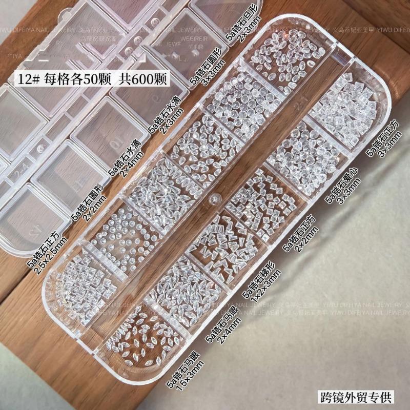New Nail Drill Mixed 12 Box Flat Shaped Drill Mini Zircon Ice Transparent White Horse Eye Water Drop Mixed