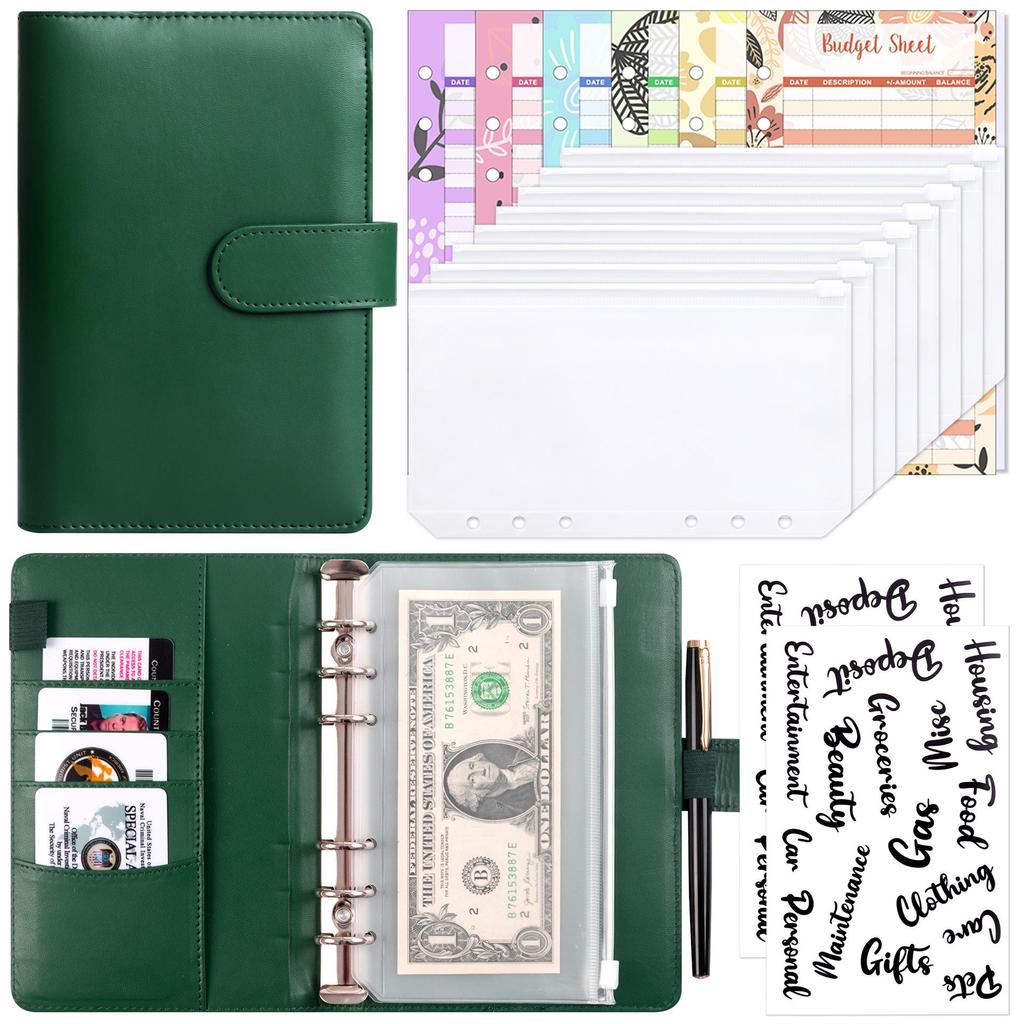 A6 Macaron PU Leather Zipper Budget Notebook with Detachable Loose-Leaf Pages