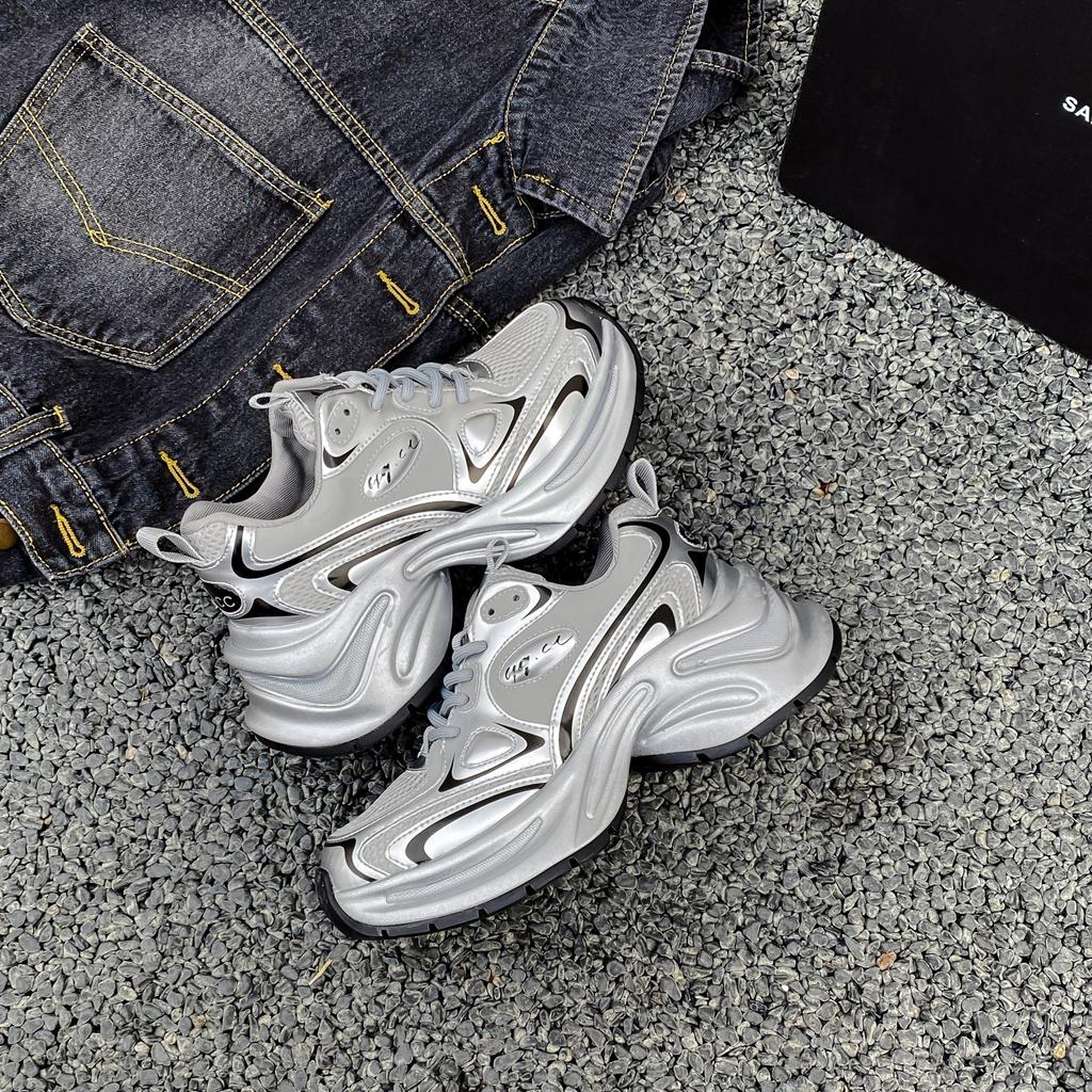 Shining Galaxy~ Silver sneakers women's spring and summer 2024 new trendy design thick-soled heightening dad shoes