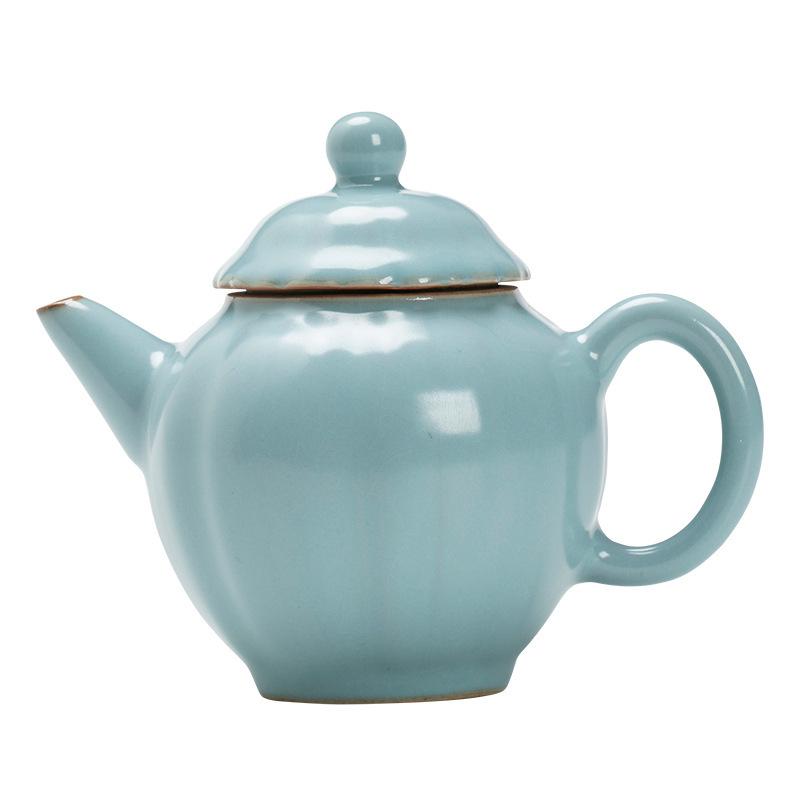 Ru kiln can be raised, open film, hand-held pot, single pot, ceramic household with filter brewing teapot, high-grade Kung Fu tea set, tea kettle