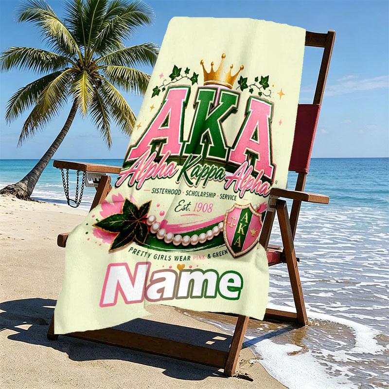Custom Name Personalized Alpha Kappa Alpha Print Beach Towel, for Trip Camping Beach Party Home Decor, Birthday Gift for Family & Friends