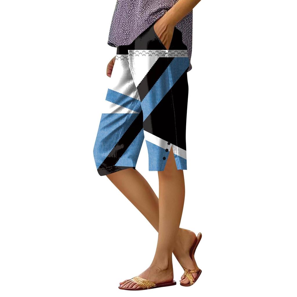 Women's Printing Pants Fashionable Pocket Elastic Waist Casual Shorts