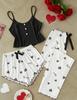 Pure Desire Love Print Summer Three-piece Set Sweet Suspenders Women's Loungewear Pajamas Women