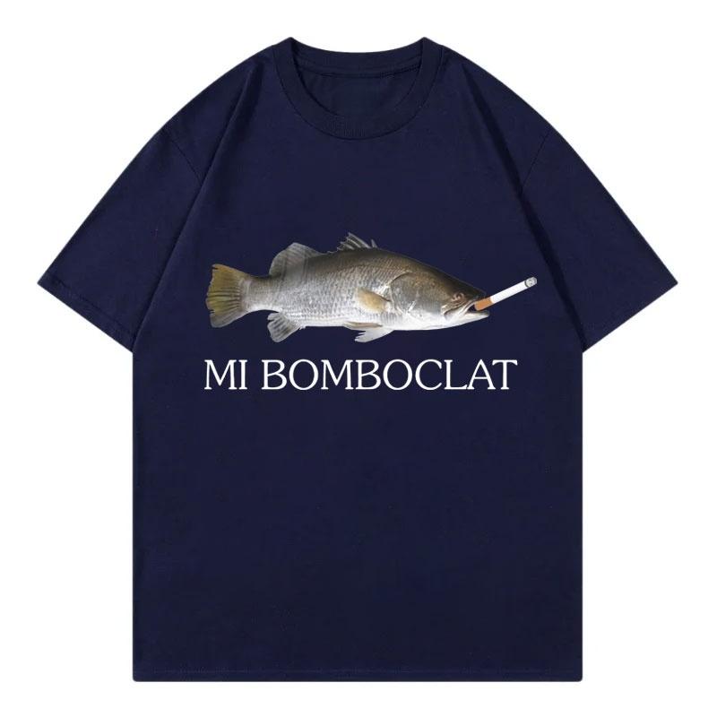Mi Bomboclat Funny Smoking Fish Tee Vintage Hip Hop Black Short Sleeve Y2k Meme Unisex Casual Loose Graphic T Shirt