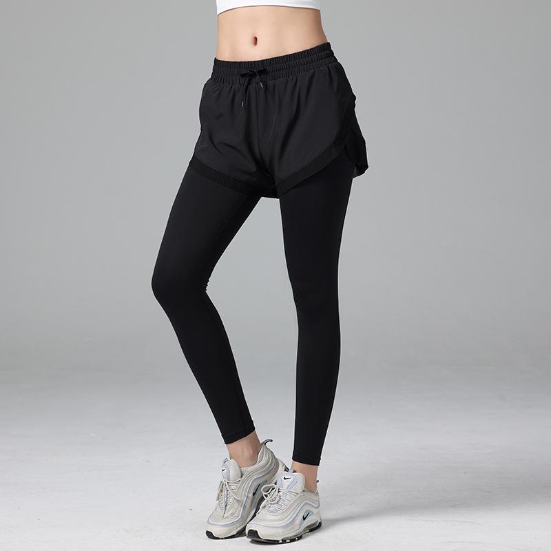 

Quick-Dry High Waist Two-Piece Yoga Pants - Hip Lifting, Tummy Control, Elastic Running & Fitness Wear for Women 12/XXL (135-150 lbs recommended) чорний