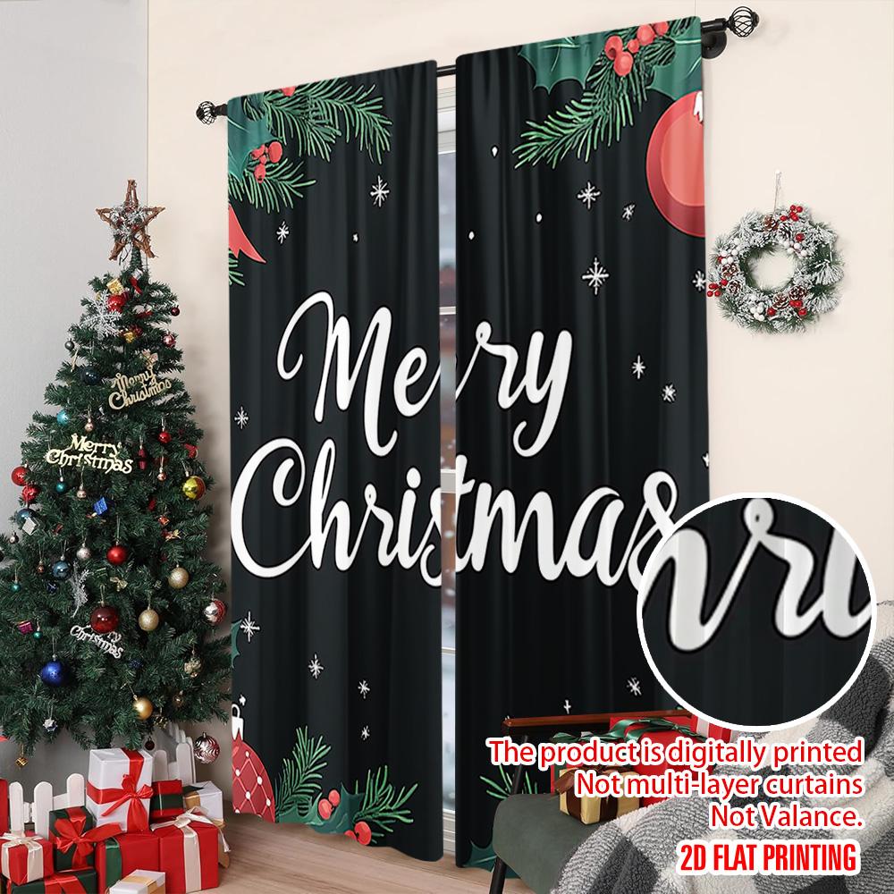 2pcs 2D flat printing Merry Christmas Popular Curtain Merry Christmas leaves Versatile 100% Polyester Without Electricity Family