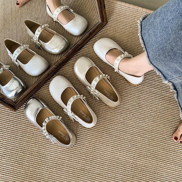 Bow French Mary Jane Shoes Women's 2025 New Late Evening Wind Flat Shoes with Skirts Soft-soled Doudou Shoes