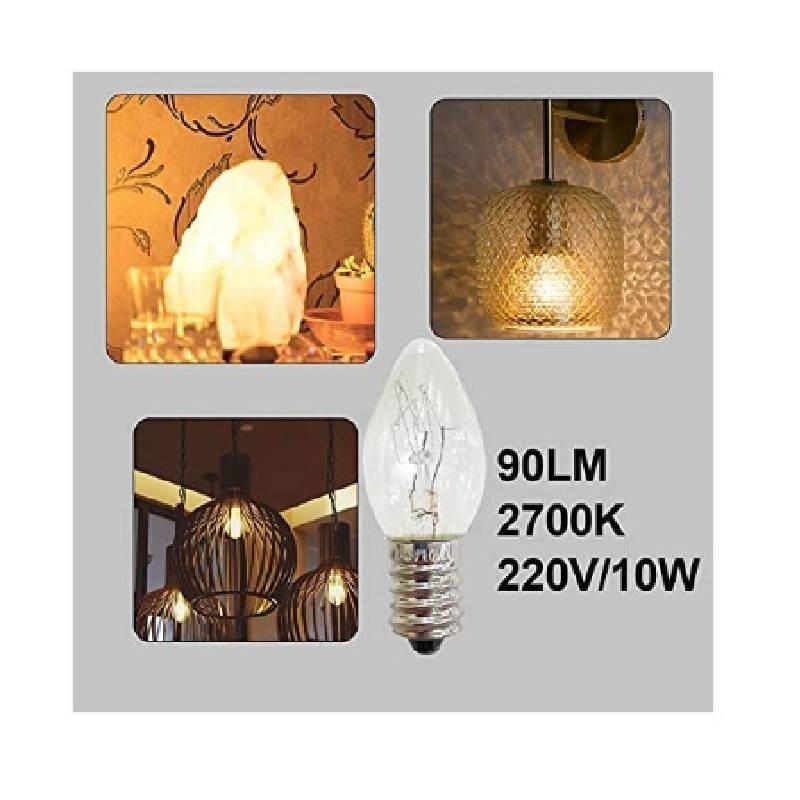 Lâmpada de Luz E14 Prata 220v 10w C7 Ponta Afiada Rosca Pequena Lâmpada de Sal Lâmpada de Aroma Luz Noturna Lâmpada Incandescente